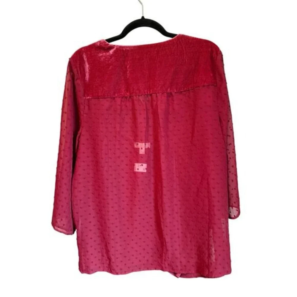 Style & Co Red Swiss Dot Embroidered Boho Blouse 1X Velvet Trim - Picture 3 of 9